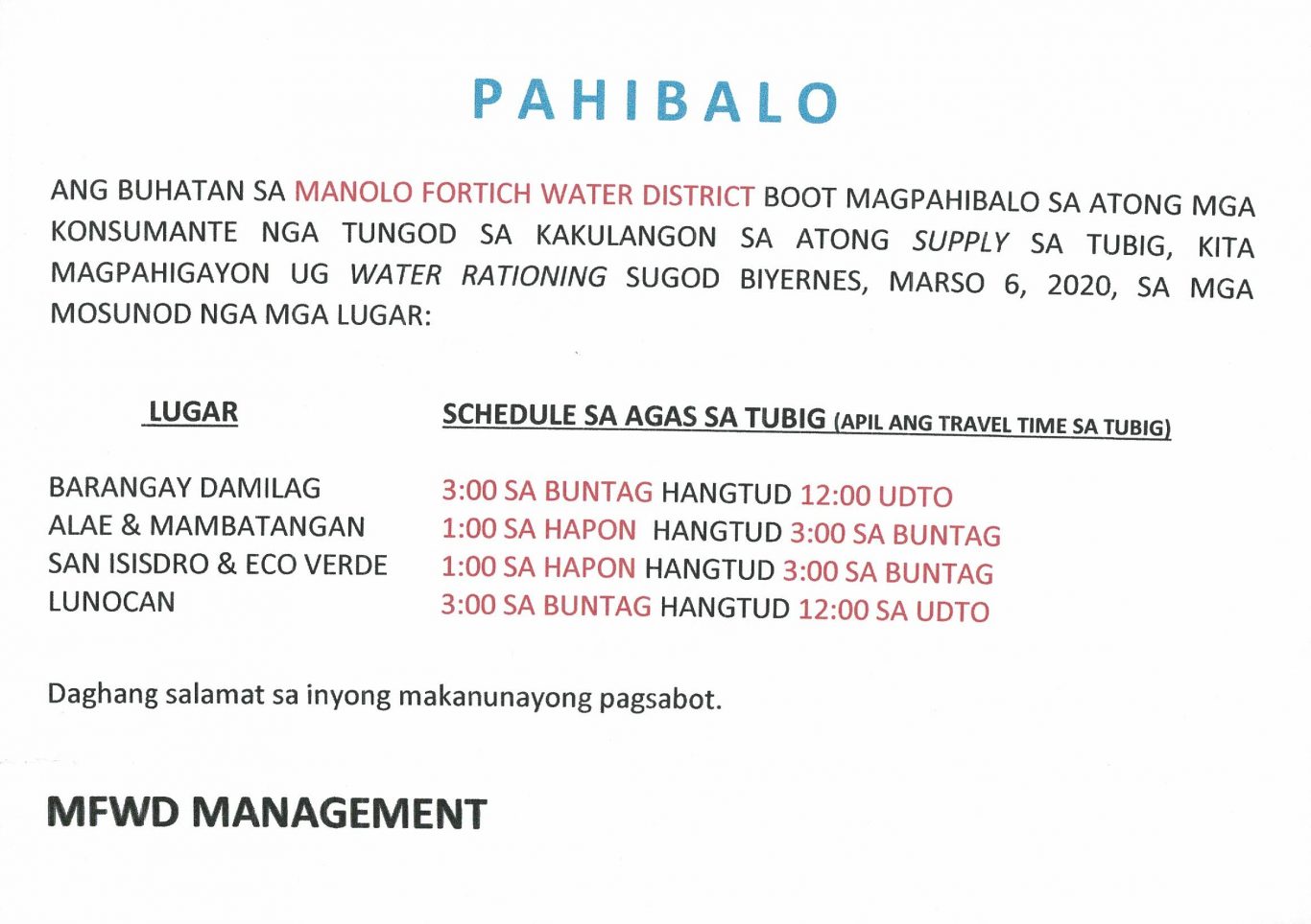 Water Rationing